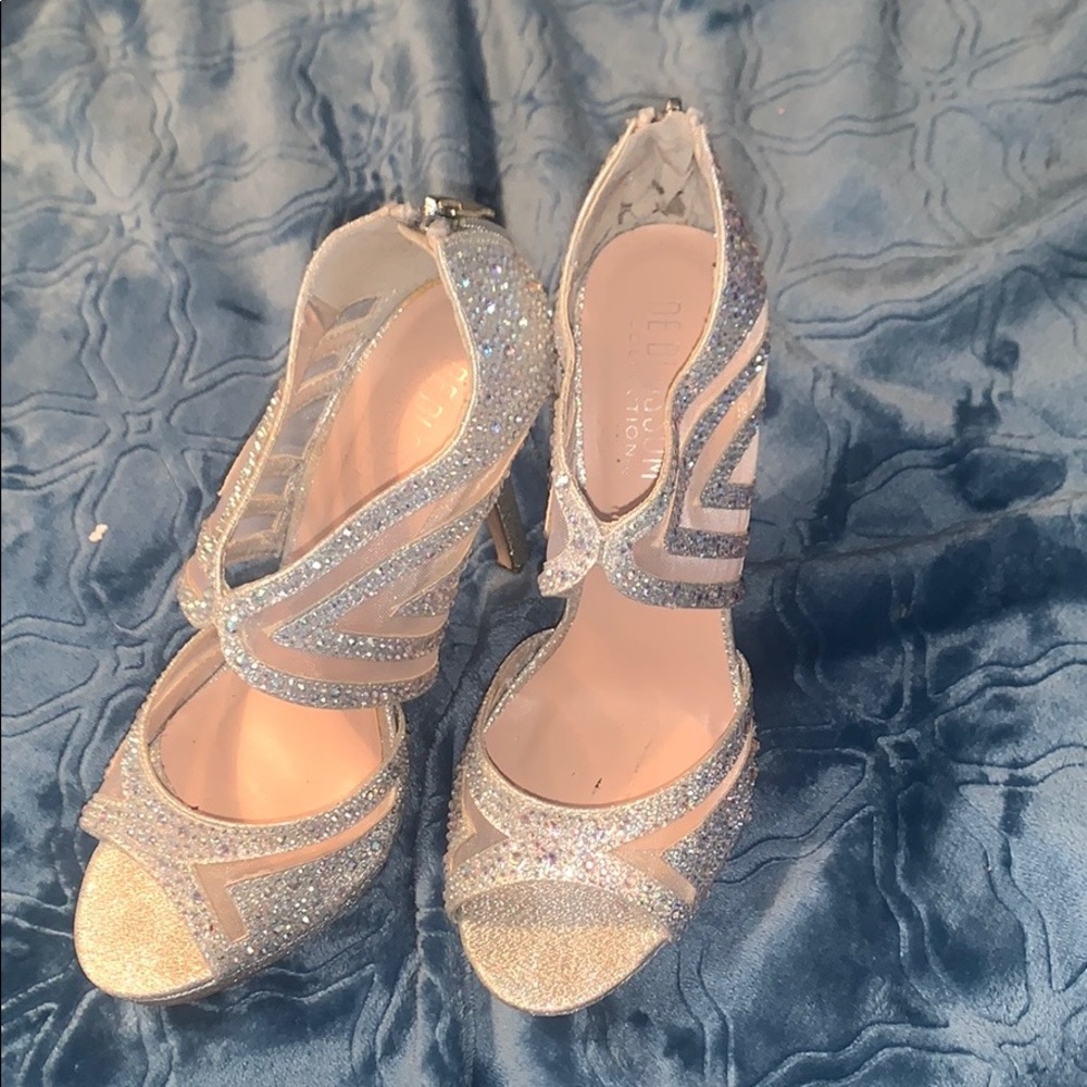 3 inch blinged out silver De Blossom heels